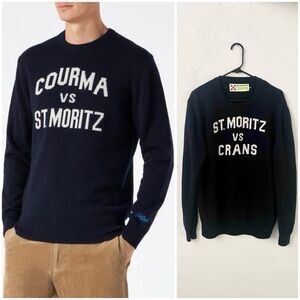 MC2 Saint Barth Cashmere-Wool Blend Crewneck Knit Sweater in Navy
